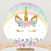 Aperturee Colored Flower Unicorn Round Happy Birthday Backdrop